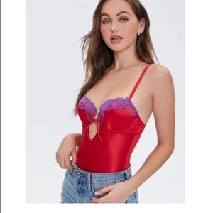 Satin Lace-Trim Bodysuit